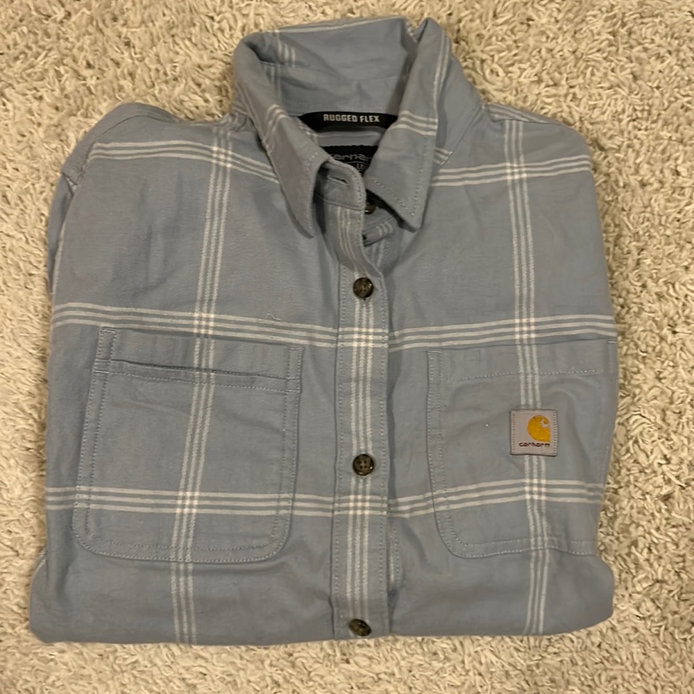 Light blue and white Carhartt flannel